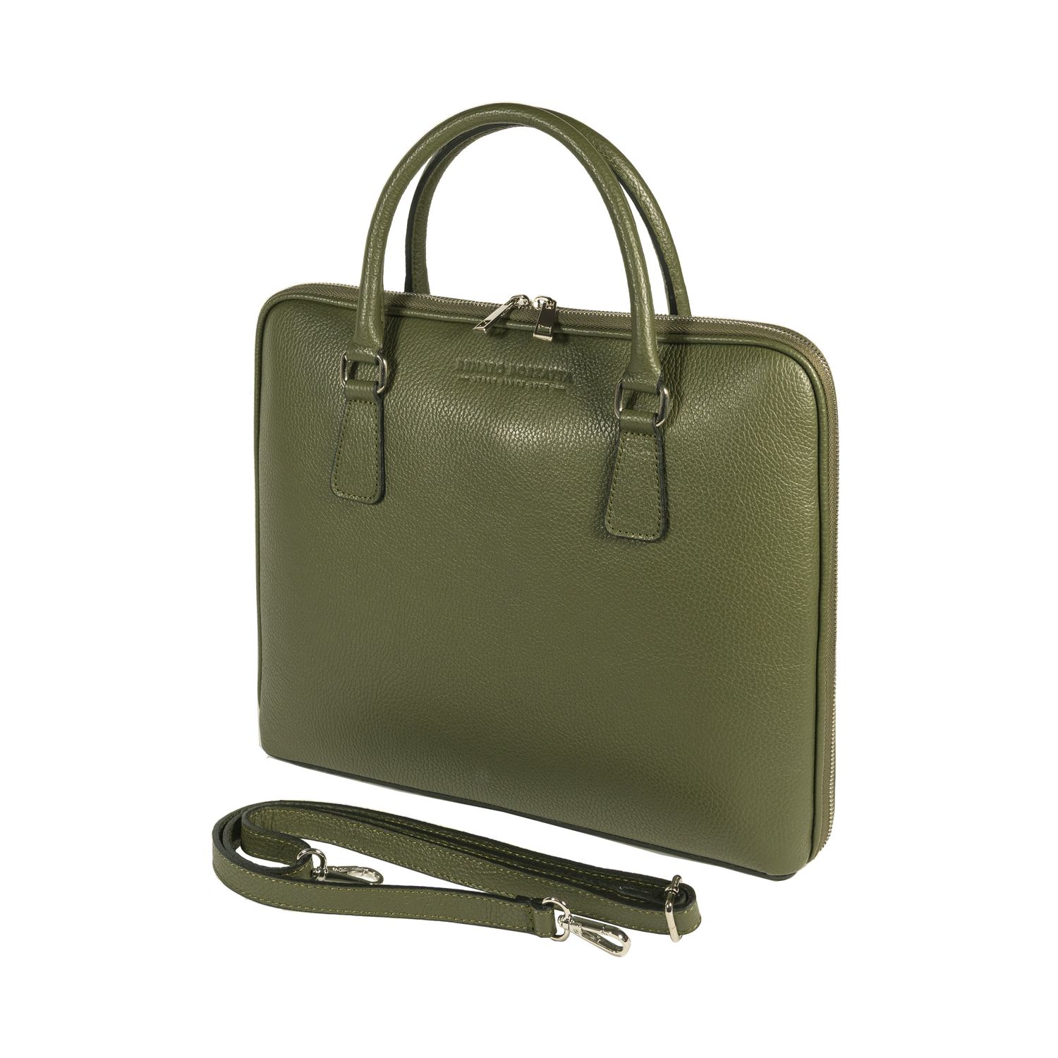 Italian Leather Unisex Briefcase — Green