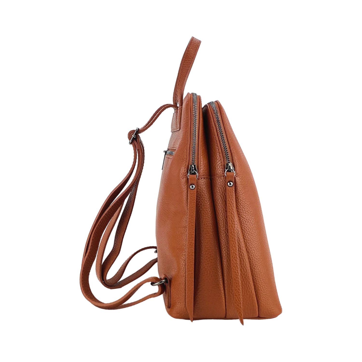 Women's Italian Leather Backpack, Double Compartment — Paprika