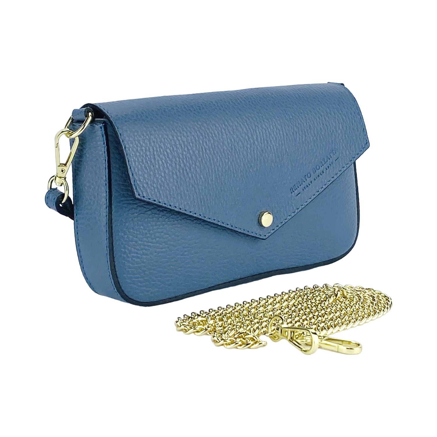 Italian Leather Mini Chain Crossbody Bag — Avio Blue