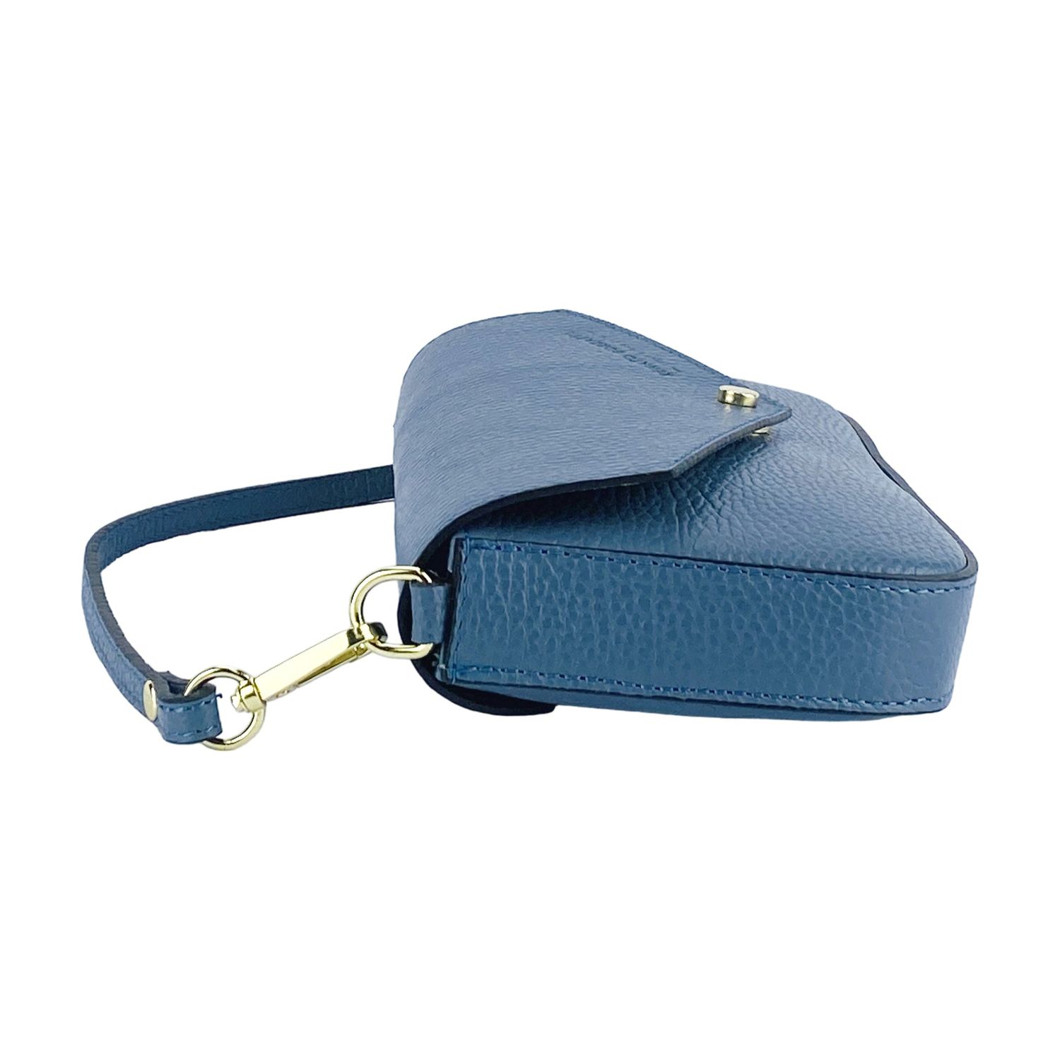 Italian Leather Mini Chain Crossbody Bag — Avio Blue
