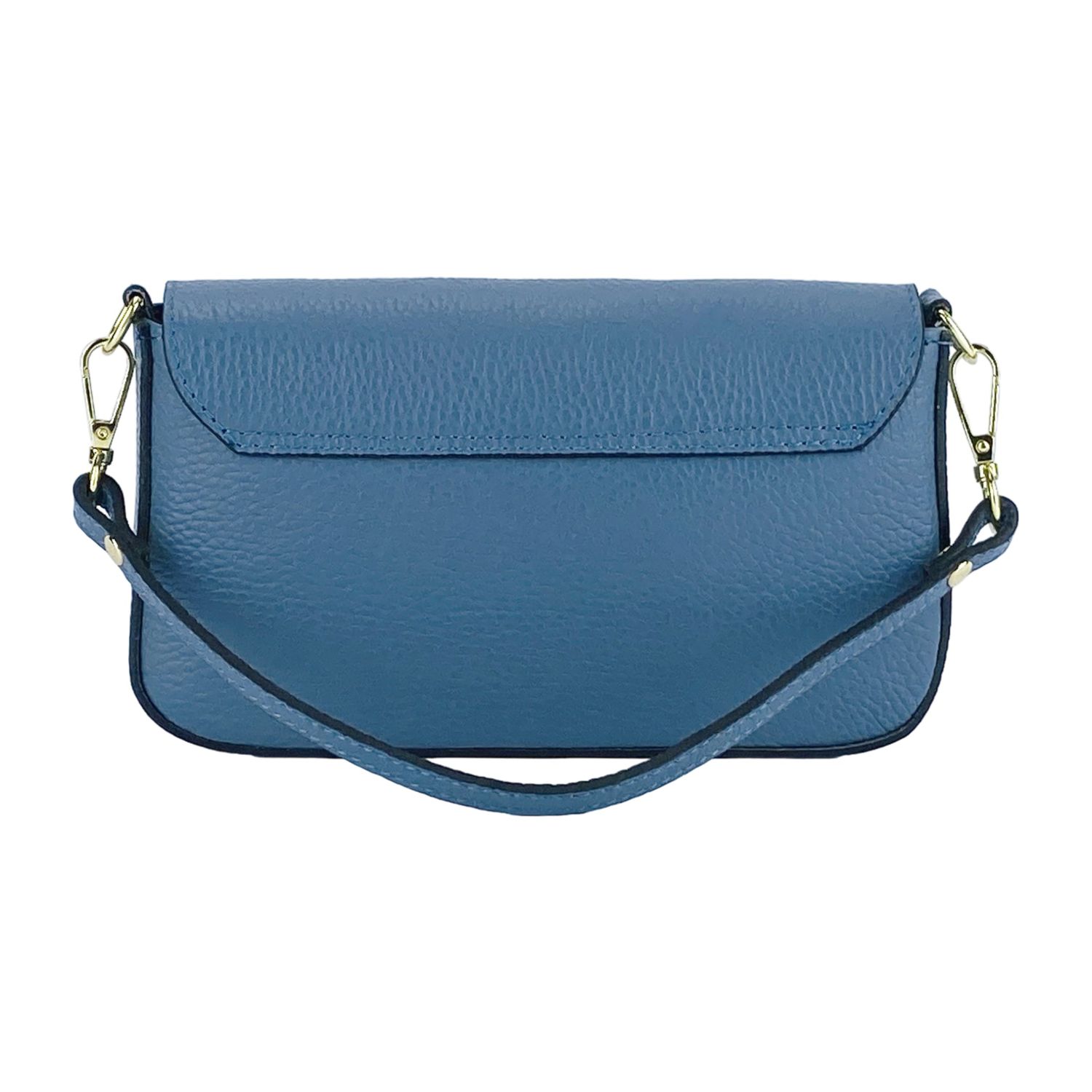 Italian Leather Mini Chain Crossbody Bag — Avio Blue