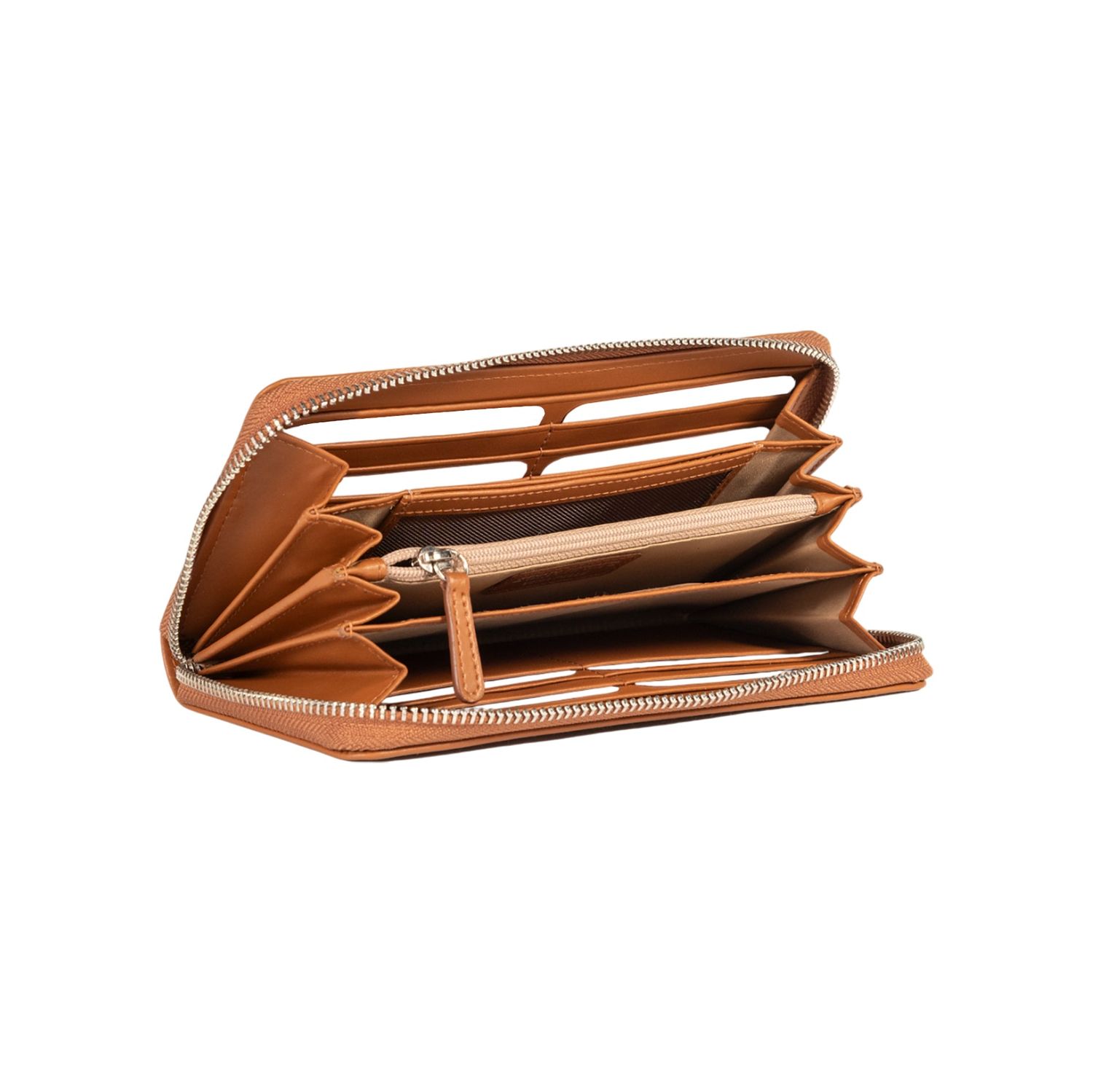 Women's Italian Leather Zip Wallet — Cognac