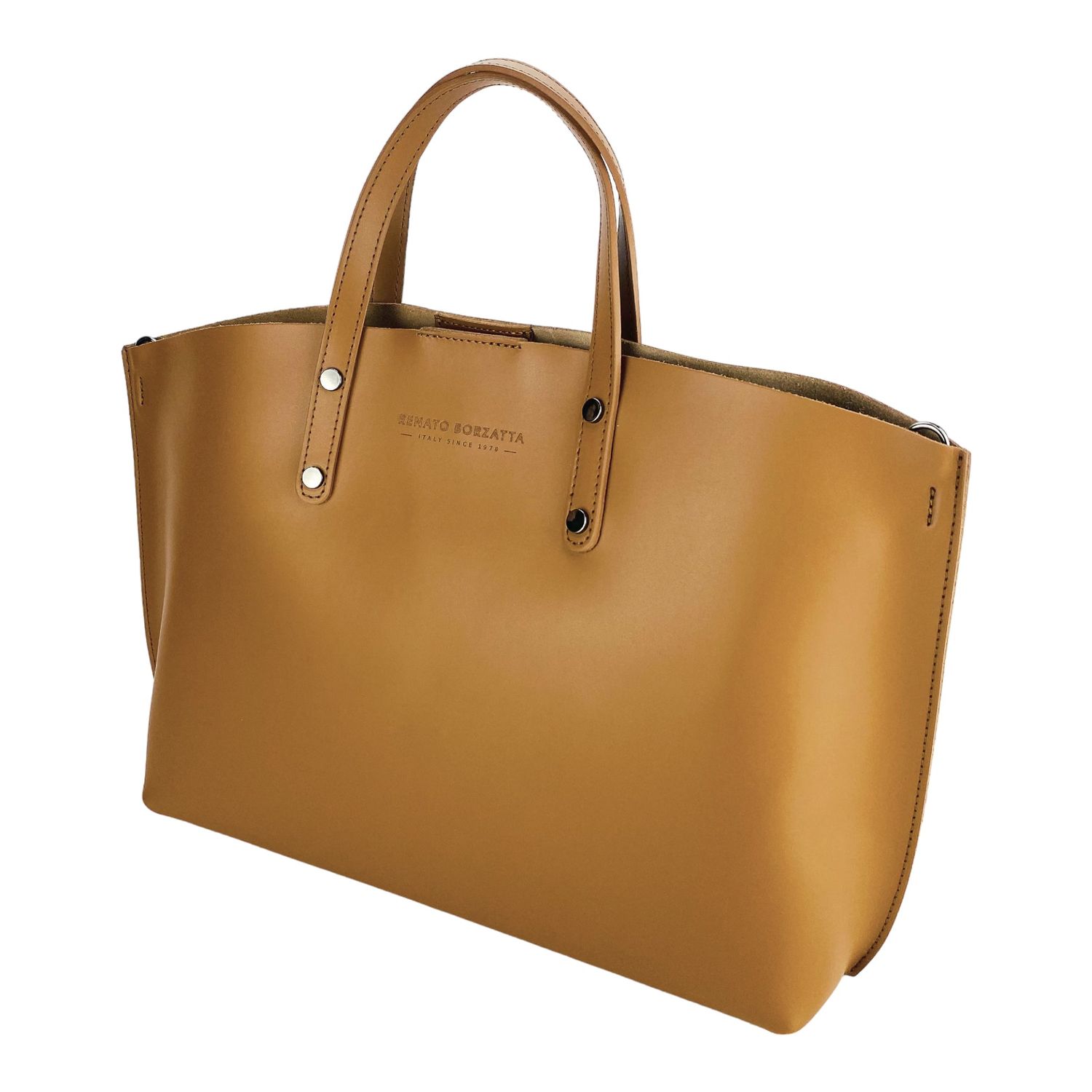 Women's Large Italian Leather Handbag — Cognac
