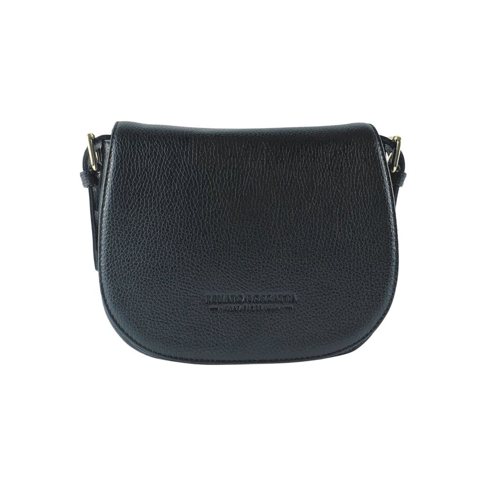 Italian Leather Shoulder Bag with Gold Hardware — Black