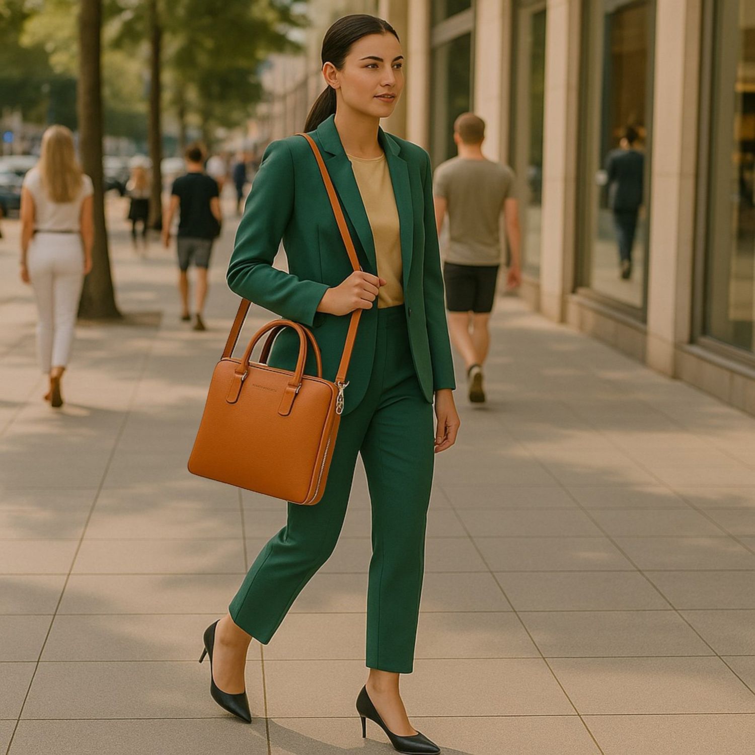 Italian Leather Unisex Briefcase — Orange