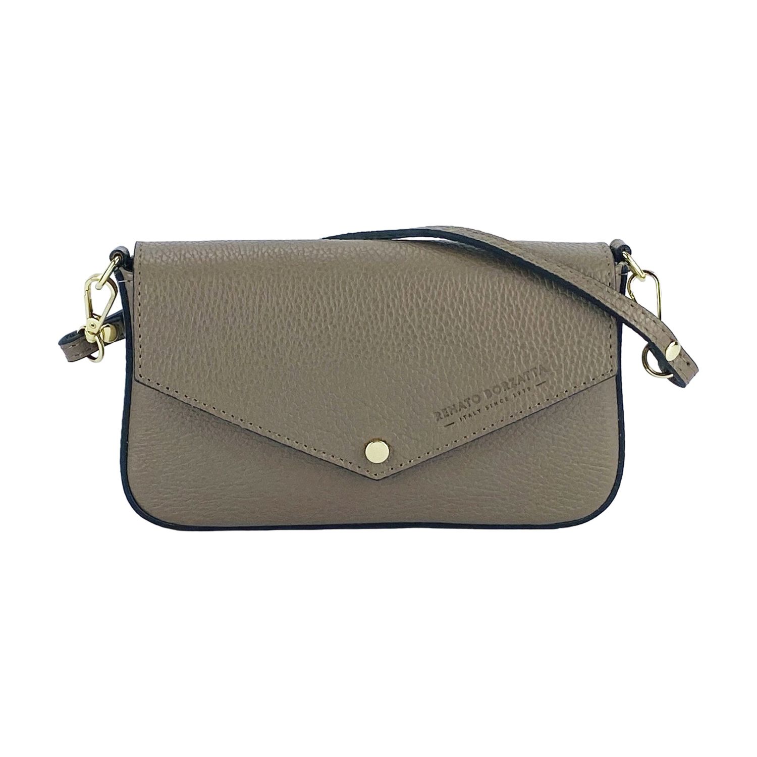 Italian Leather Mini Chain Crossbody Bag — Taupe