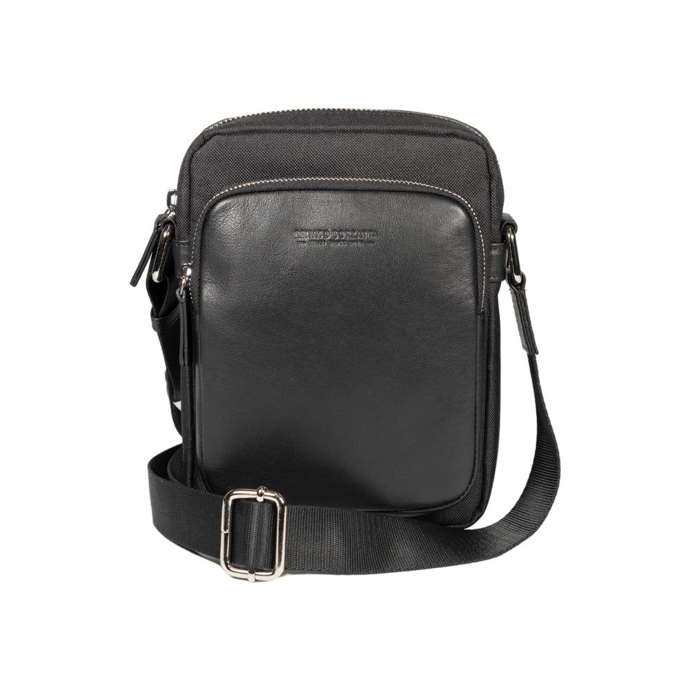 Italian Leather & Nylon Shoulder Bag — Black