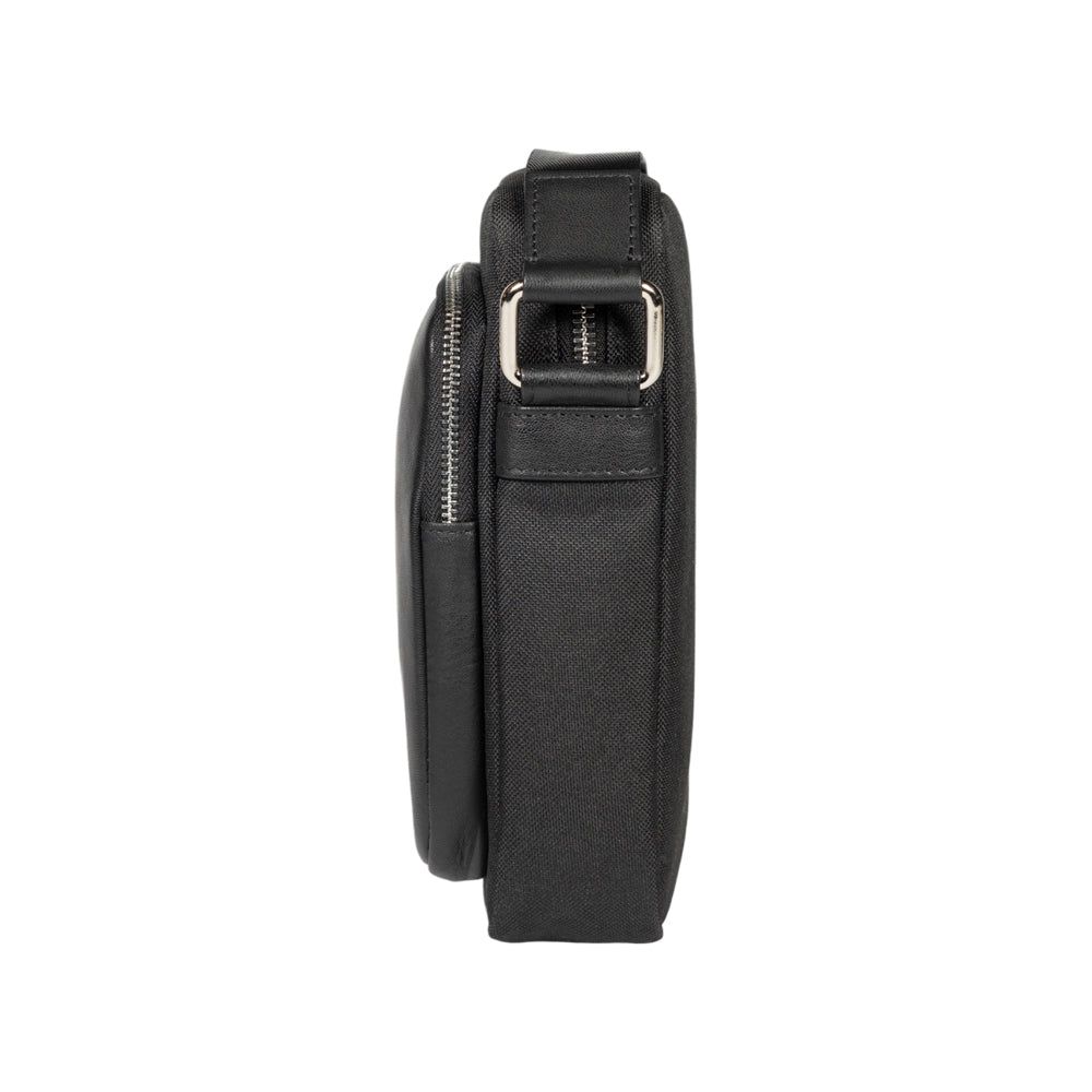 Italian Leather & Nylon Shoulder Bag — Black