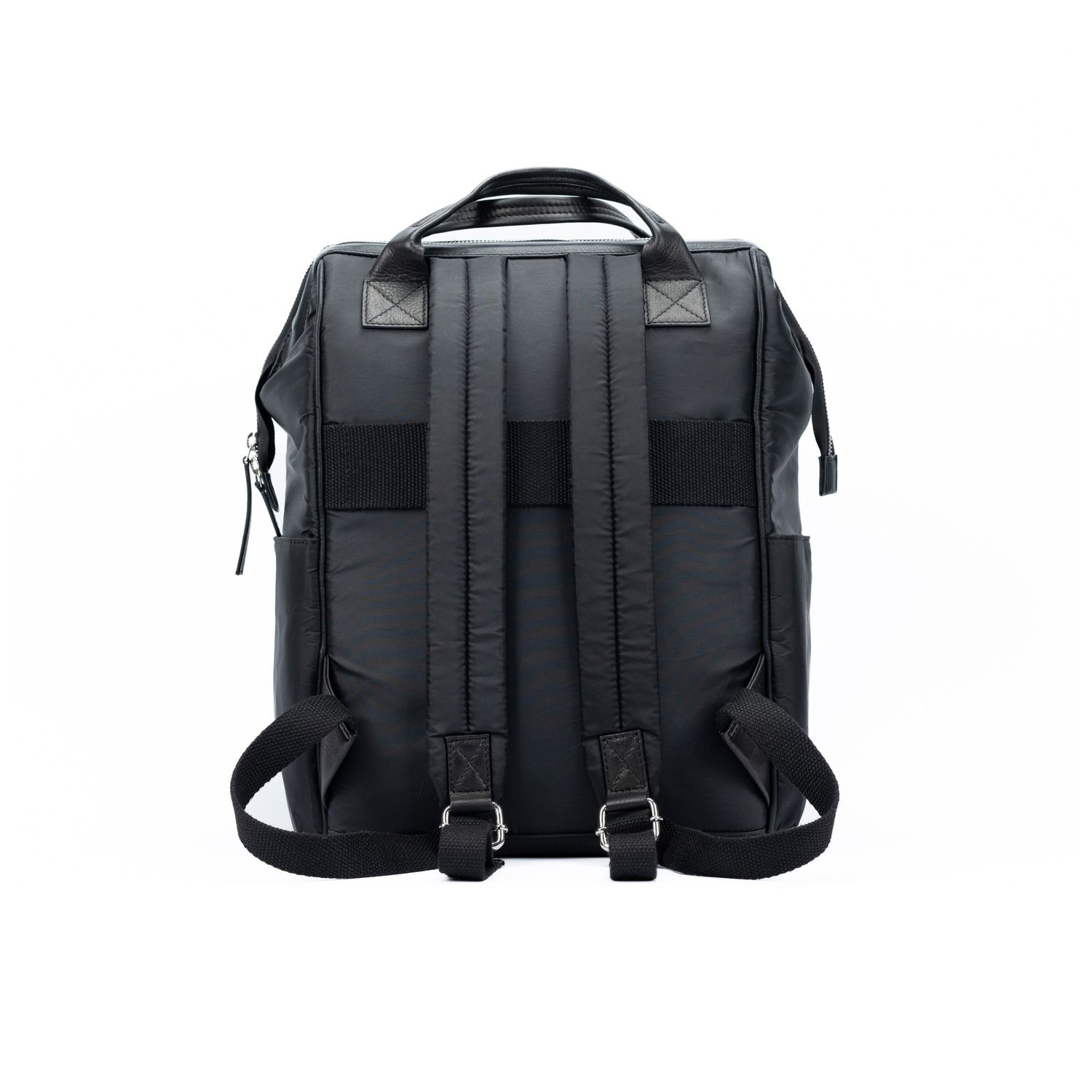 Waterproof Nylon & Leather Backpack — Black